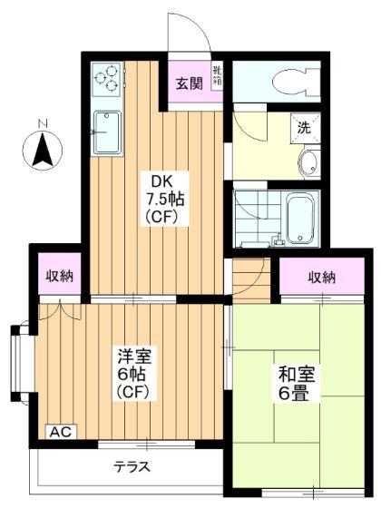 パークサイドシャトル(2DK/1階)の間取り写真