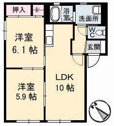 ハイツ安倍21 II棟(2LDK/1階)の間取り写真