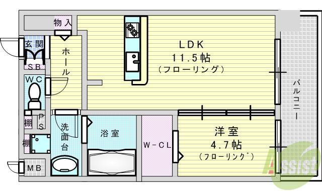 アグレアーブル(1LDK/4階)の間取り写真