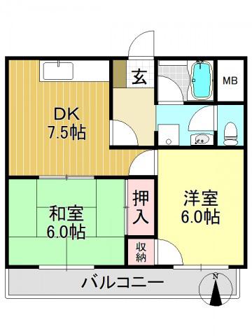 ファミリーハイツ平野(2DK/4階)の間取り写真