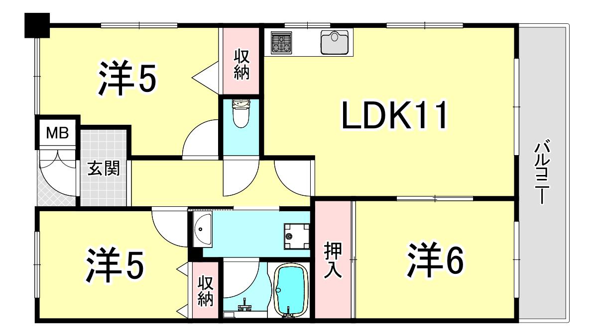 ガーデンハイツ桃山台壱(3LDK/3階)の間取り写真