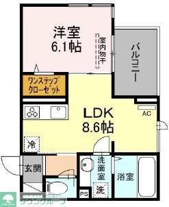 ヒルサイド(1LDK/2階)の間取り写真