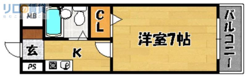 ノルデンハイム豊新(1K/2階)の間取り写真