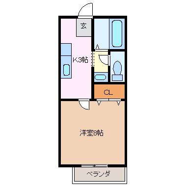 ヴィレッジひろ丘(1K/2階)の間取り写真