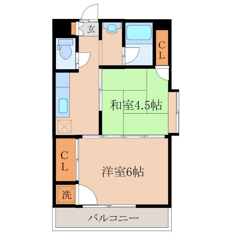 シュービル(2K/4階)の間取り写真