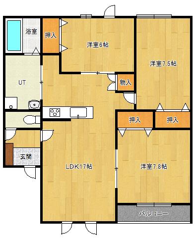 アシュトンIII(3LDK/1階)の間取り写真
