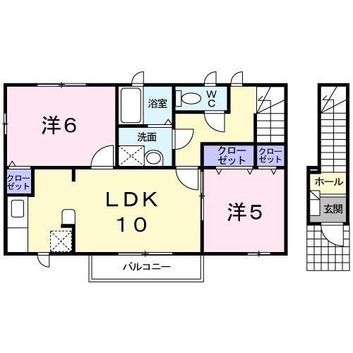 シュティル鏡B(2LDK/2階)の間取り写真