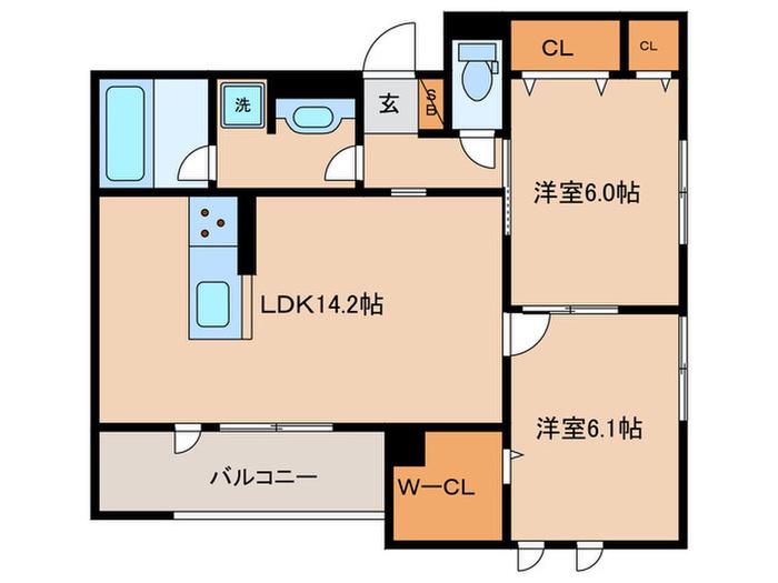 クレリアB棟(2LDK/2階)の間取り写真