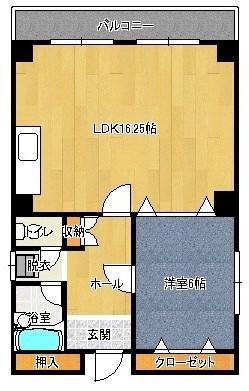 中央町3丁目ハイツ(1LDK/4階)の間取り写真