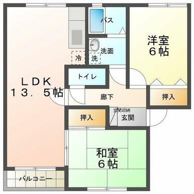 サンガーデンあさかC棟(2LDK/1階)の間取り写真