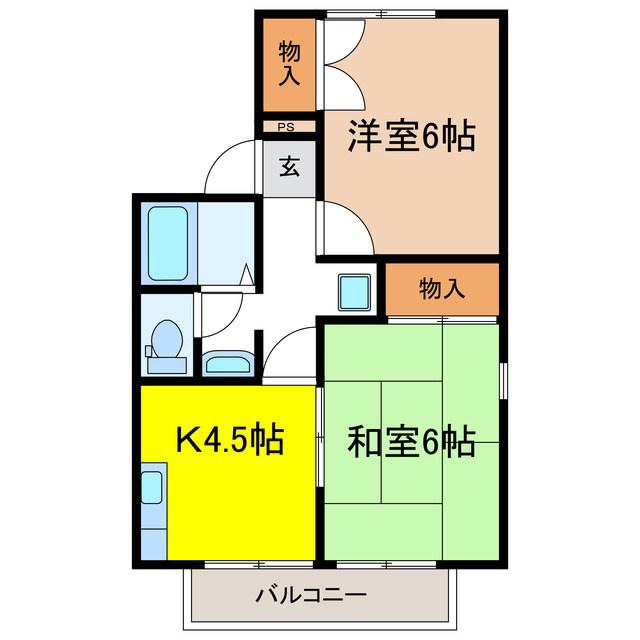 プレステージフジA棟(2DK/2階)の間取り写真
