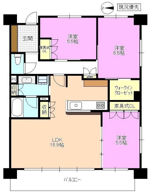 サーパス城西(3LDK/5階)の間取り写真