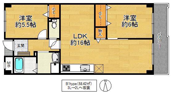 鶴見グリーンレジデンス(2LDK/4階)の間取り写真
