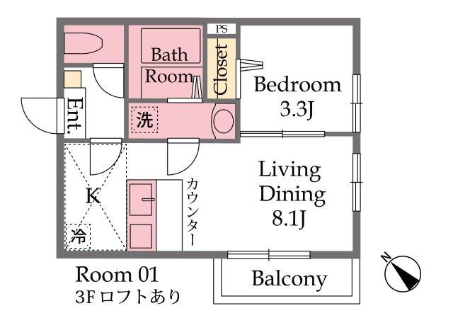 BEST STAGE大間4丁目I(1LDK/3階)の間取り写真
