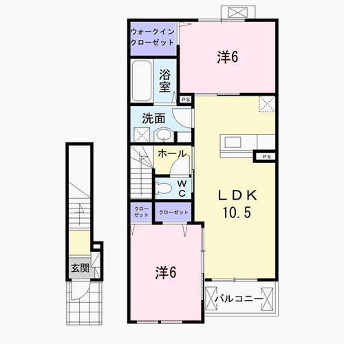 エスポワール B(2LDK/2階)の間取り写真