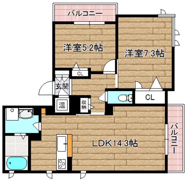 コートリヴェールII(2LDK/2階)の間取り写真
