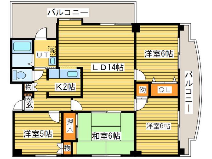 エメラルドグリーン中の島(4LDK/2階)の間取り写真
