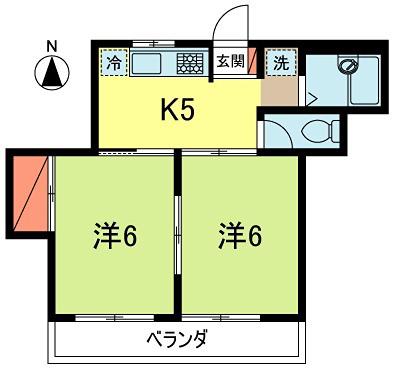 コーポパイン(2K/2階)の間取り写真