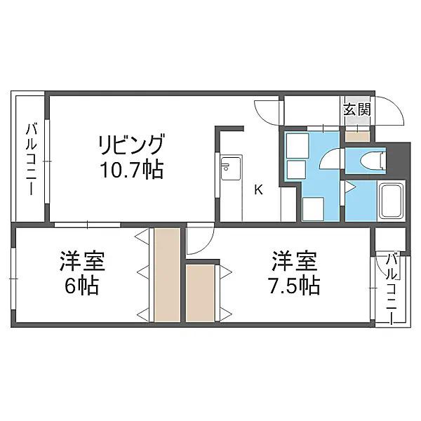 ル・ボヌール(2LDK/2階)の間取り写真