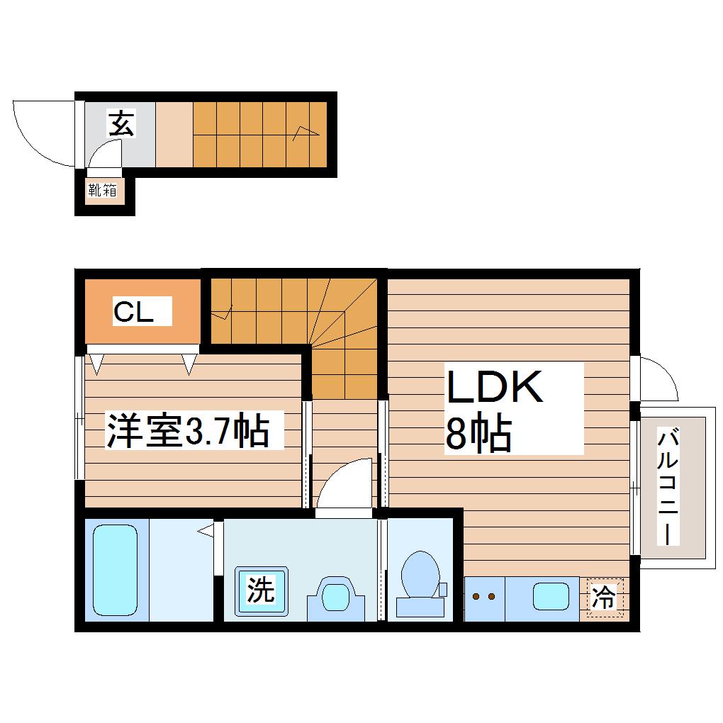 シェルテ河原町A(1LDK/2階)の間取り写真