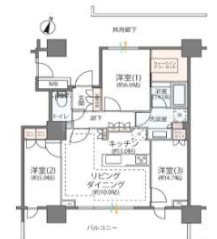 リーフィアタワー海老名アクロスコート(3LDK/5階)の間取り写真