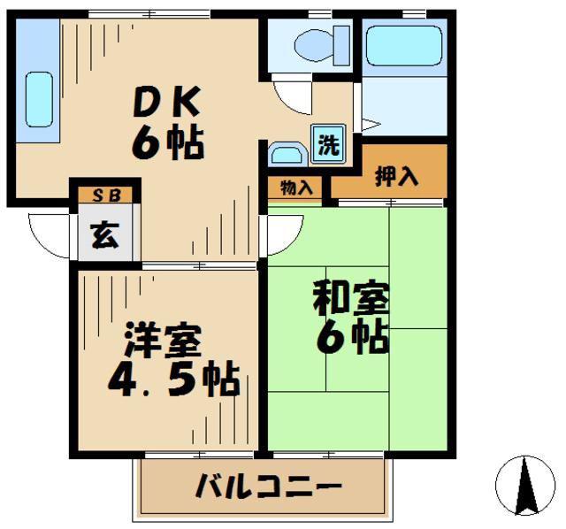 サンハイムいづみB(2DK/2階)の間取り写真
