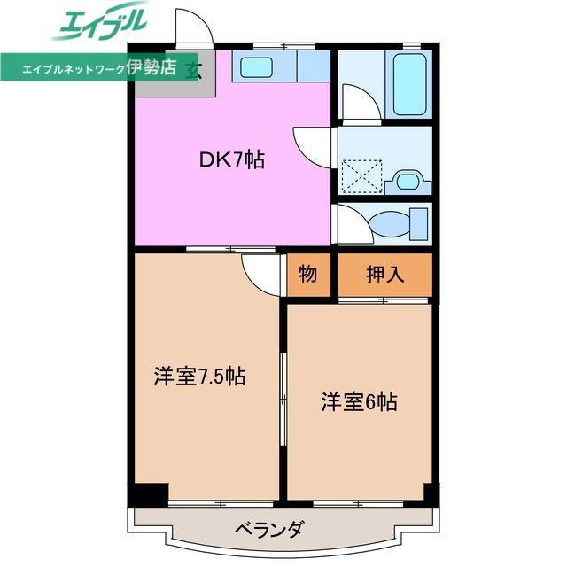 アルファ(2DK/2階)の間取り写真