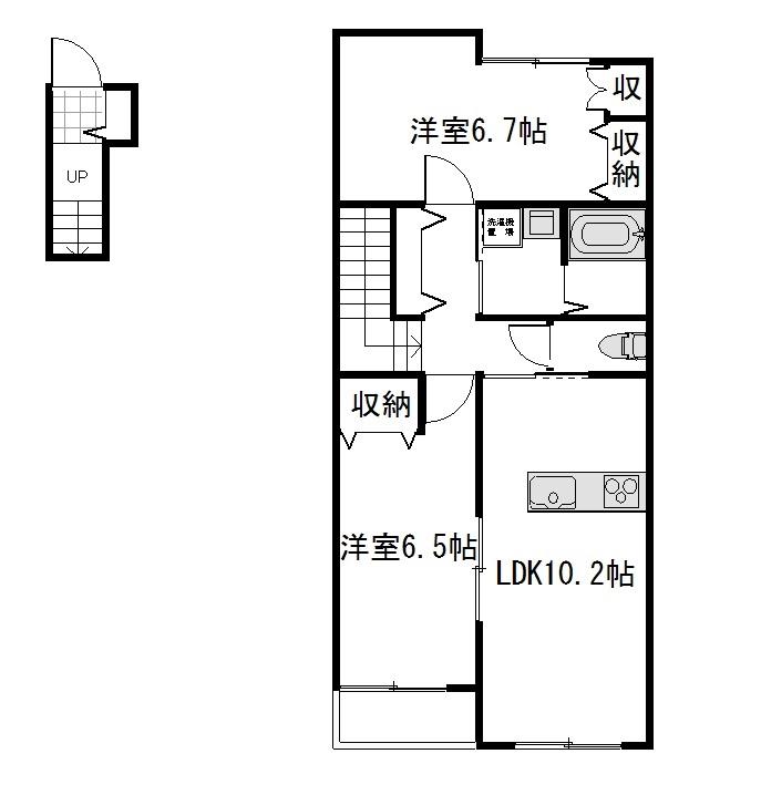 プティーシュシュ撫川(2LDK/2階)の間取り写真