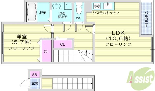 ボヌール(1LDK/2階)の間取り写真