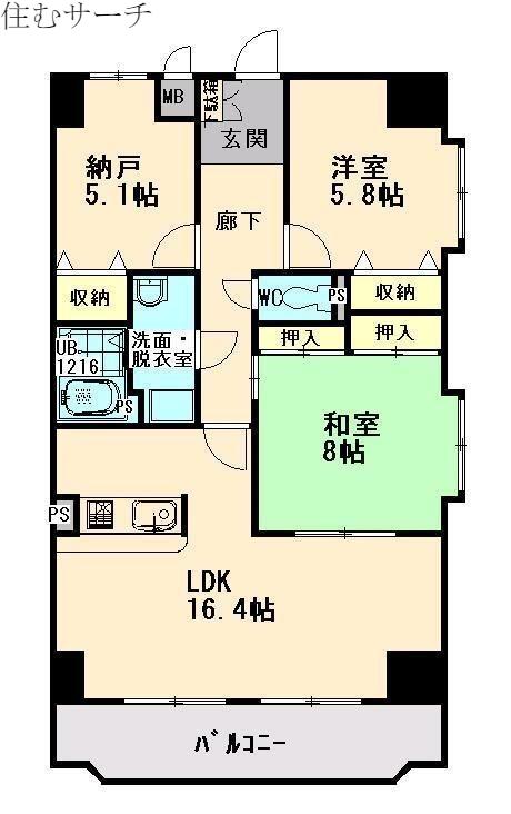グローバルマンションときわ(3LDK/6階)の間取り写真