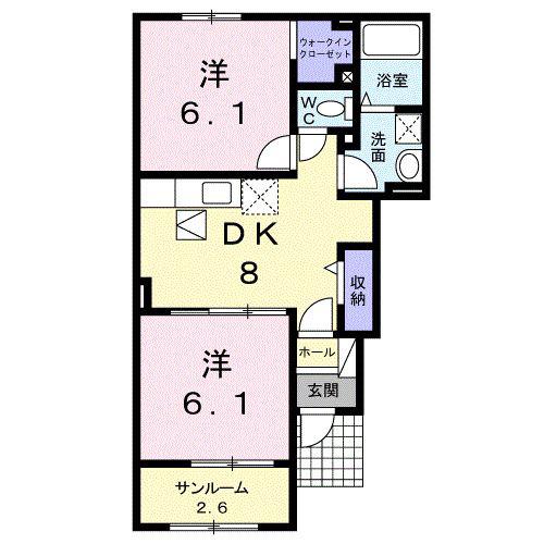 ラシュレII(2DK/1階)の間取り写真