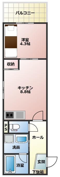 グランディール古市橋(1DK/1階)の間取り写真