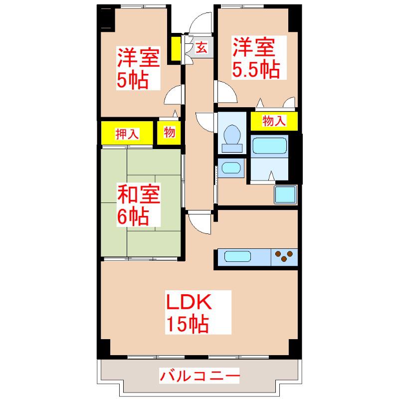 サーパス鴨池通(3LDK/4階)の間取り写真