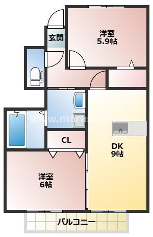 D-ROOM 加納 A棟(2DK/1階)の間取り写真