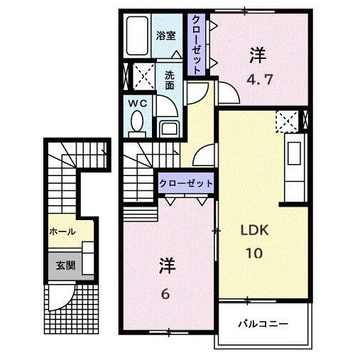 ソル・サリエンテ A(2LDK/2階)の間取り写真
