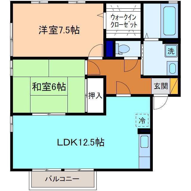 パルファンドゥソア(2LDK/1階)の間取り写真
