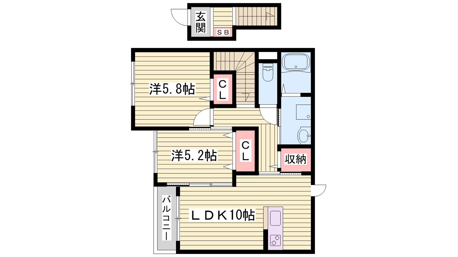ライズアップ(2LDK/2階)の間取り写真