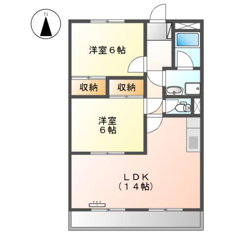 エスポワール西原(2LDK/3階)の間取り写真