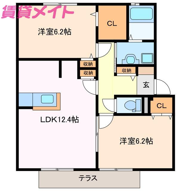 メルヴェーユA棟(2LDK/1階)の間取り写真