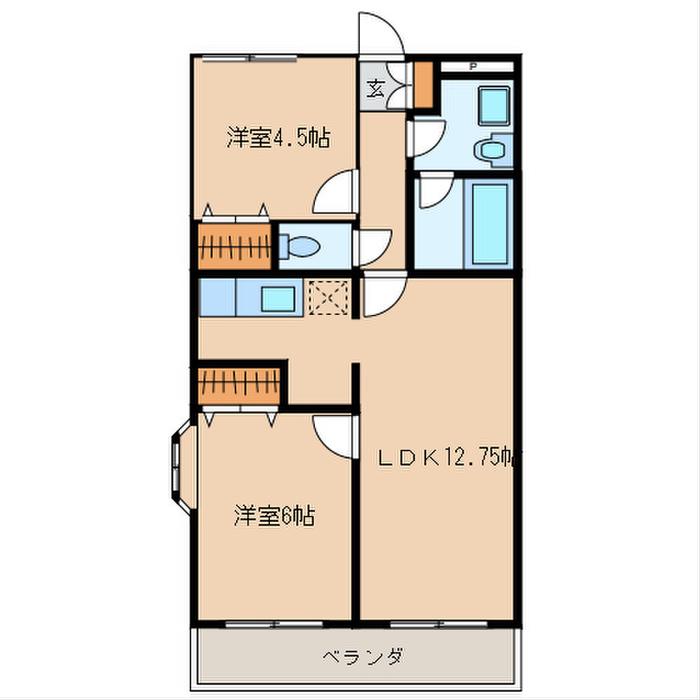 リリーガーデン(2SDK/2階)の間取り写真