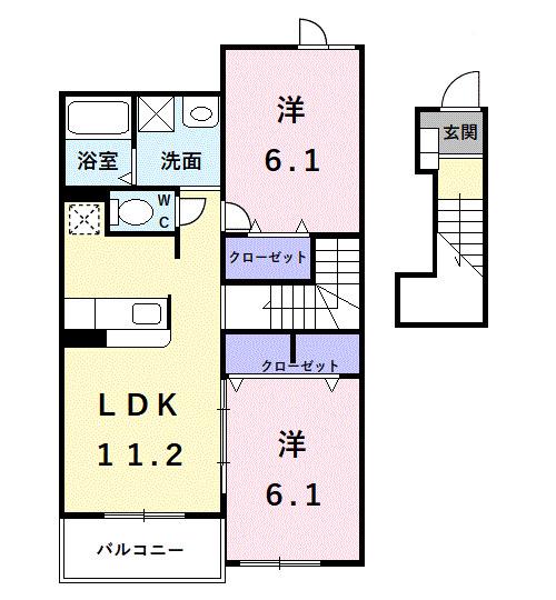 クラールベルFU(1LDK/2階)の間取り写真