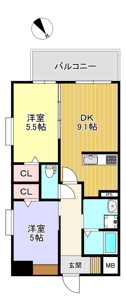 PRIME尾ノ上(2DK/6階)の間取り写真