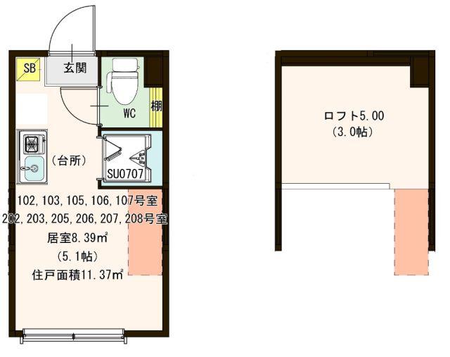ハーモニーテラス久我山(ワンルーム/2階)の間取り写真