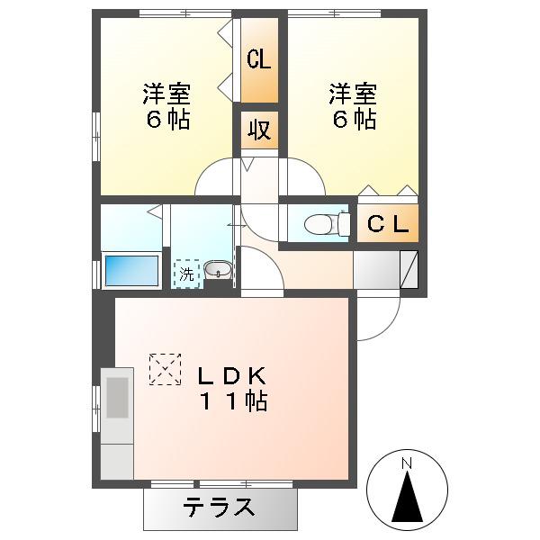 セジュールかすみA棟(2LDK/1階)の間取り写真