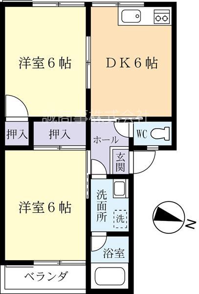コーポJOY B(2DK/1階)の間取り写真