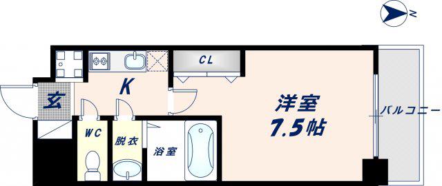 LUXE今里II(1K/2階)の間取り写真