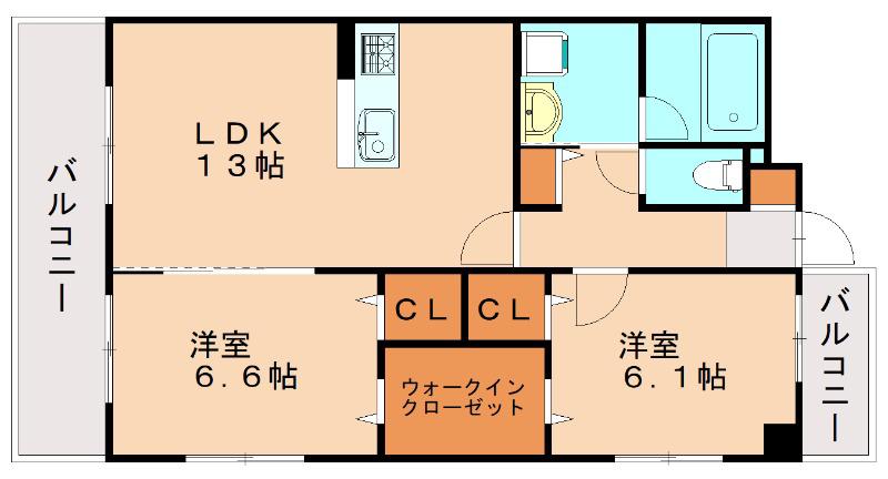 ソレイユ ルヴァン福津中央(2LDK/4階)の間取り写真