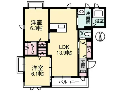 シャーメゾン五日市(2LDK/3階)の間取り写真