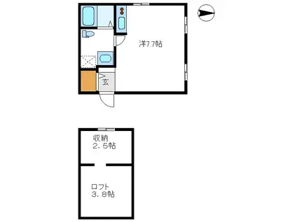 ペイサージュ(ワンルーム/2階)の間取り写真