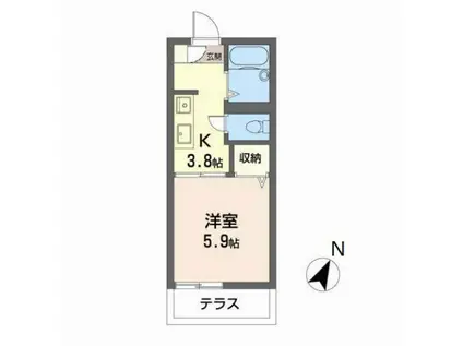 ピースフルB棟(1K/1階)の間取り写真